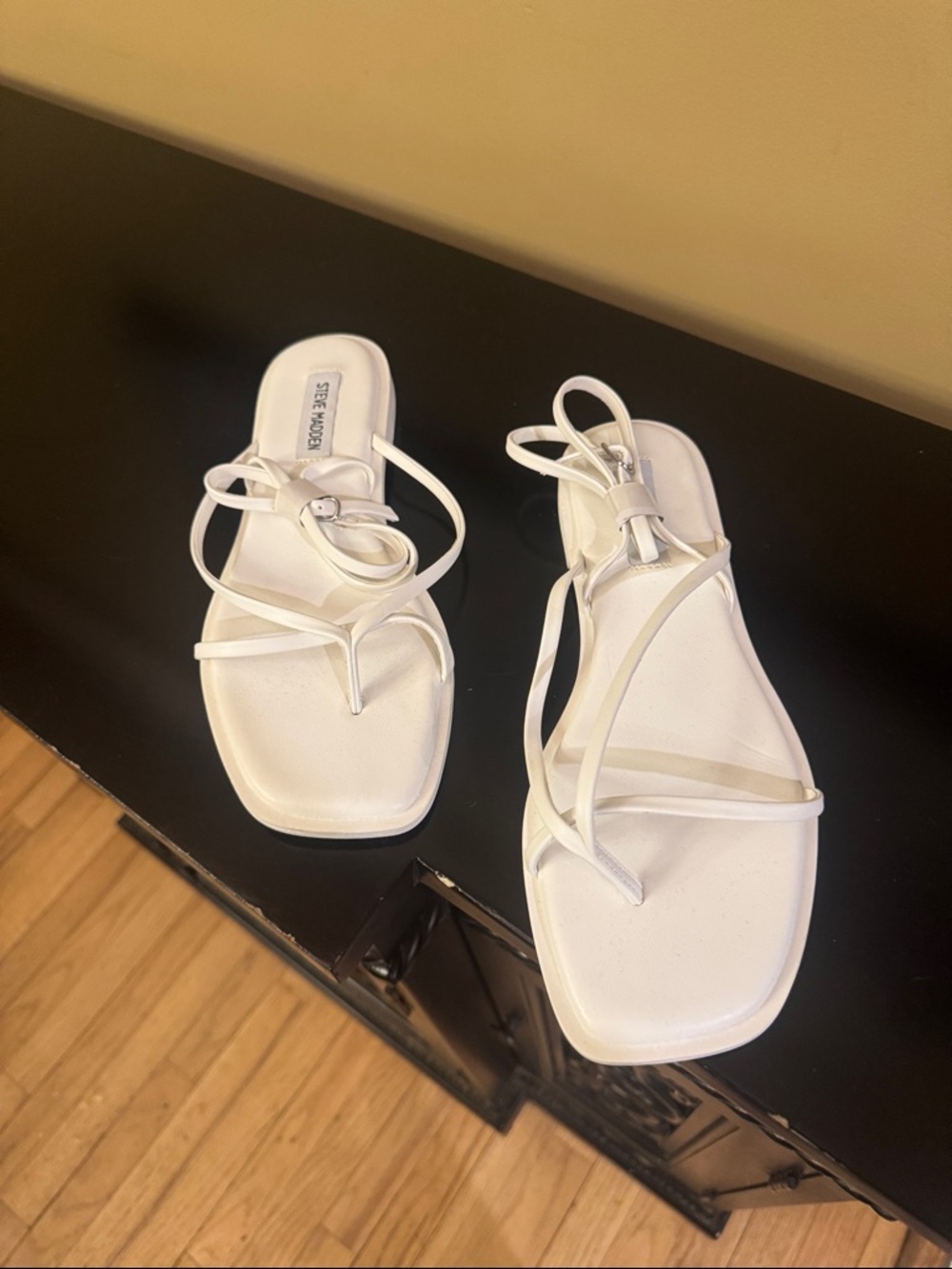 Steve Madden White Strappy Square-Toe Flat Sandals